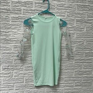 Mint Green Dress with Sheer Sleeves
